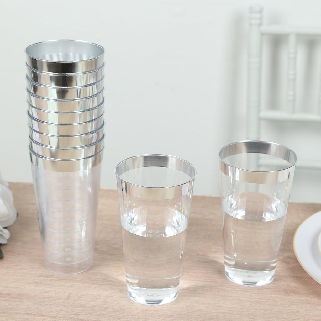 12 - Pack Plastic Party Cups Clear with Silver Rim - Durable Disposable Tumblers for Drinks 17oz 5.5" - Bell Racket Store