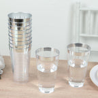 12 - Pack Plastic Party Cups Clear with Silver Rim - Durable Disposable Tumblers for Drinks 17oz 5.5" - Bell Racket Store