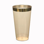 12 - Pack Plastic Party Cups Transparent Amber Gold with Gold Rim - Durable Disposable Tumblers for Drinks 17oz 5.5" - Bell Racket Store