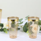 12 - Pack Plastic Party Cups Transparent Amber Gold with Gold Rim - Durable Disposable Tumblers for Drinks 17oz 5.5" - Bell Racket Store