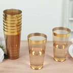 12 - Pack Plastic Party Cups Transparent Amber Gold with Gold Rim - Durable Disposable Tumblers for Drinks 17oz 5.5" - Bell Racket Store