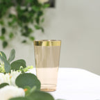 12 - Pack Plastic Party Cups Transparent Amber Gold with Gold Rim - Durable Disposable Tumblers for Drinks 17oz 5.5" - Bell Racket Store
