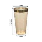 12 - Pack Plastic Party Cups Transparent Amber Gold with Gold Rim - Durable Disposable Tumblers for Drinks 17oz 5.5" - Bell Racket Store