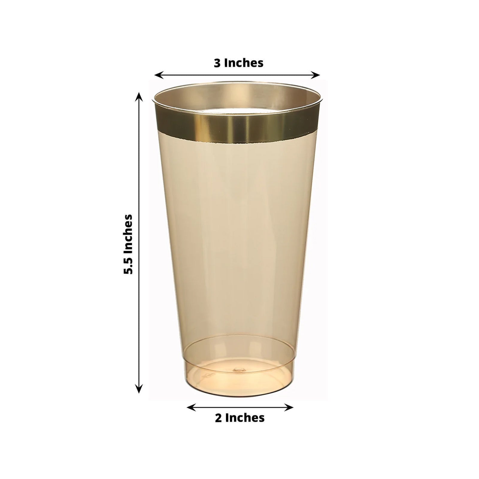 12 - Pack Plastic Party Cups Transparent Amber Gold with Gold Rim - Durable Disposable Tumblers for Drinks 17oz 5.5" - Bell Racket Store