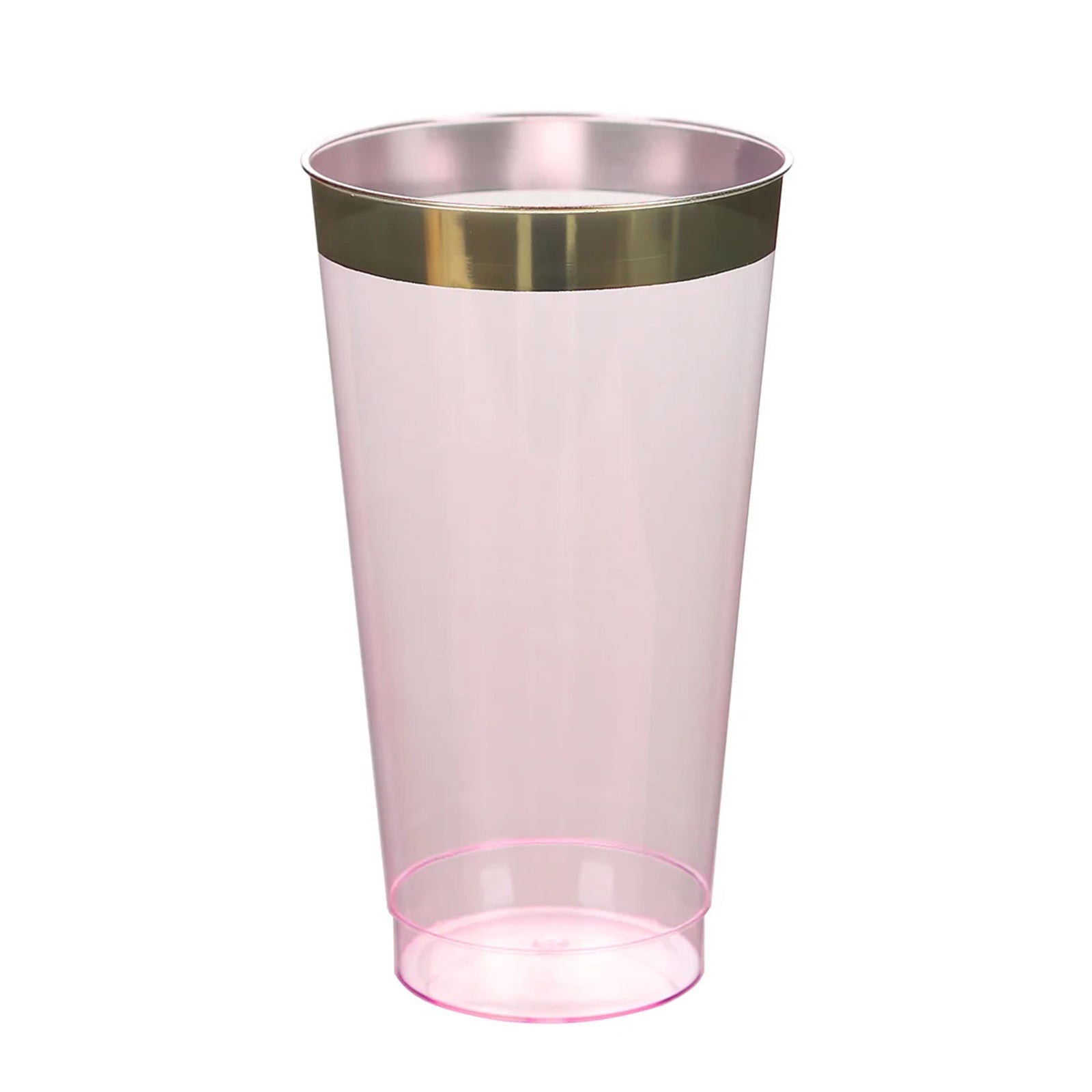 12 - Pack Plastic Party Cups Transparent Blush with Gold Rim - Durable Disposable Tumblers for Drinks 17oz 5.5" - Bell Racket Store