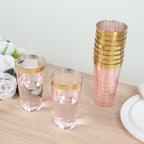 12 - Pack Plastic Party Cups Transparent Blush with Gold Rim - Durable Disposable Tumblers for Drinks 17oz 5.5" - Bell Racket Store