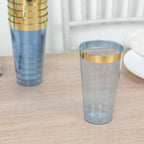 12 - Pack Plastic Party Cups Transparent Dusty Blue with Gold Rim - Durable Disposable Tumblers for Drinks 17oz 5.5" - Bell Racket Store