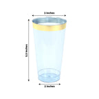 12 - Pack Plastic Party Cups Transparent Dusty Blue with Gold Rim - Durable Disposable Tumblers for Drinks 17oz 5.5" - Bell Racket Store