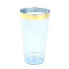 12 - Pack Plastic Party Cups Transparent Dusty Blue with Gold Rim - Durable Disposable Tumblers for Drinks 17oz 5.5" - Bell Racket Store