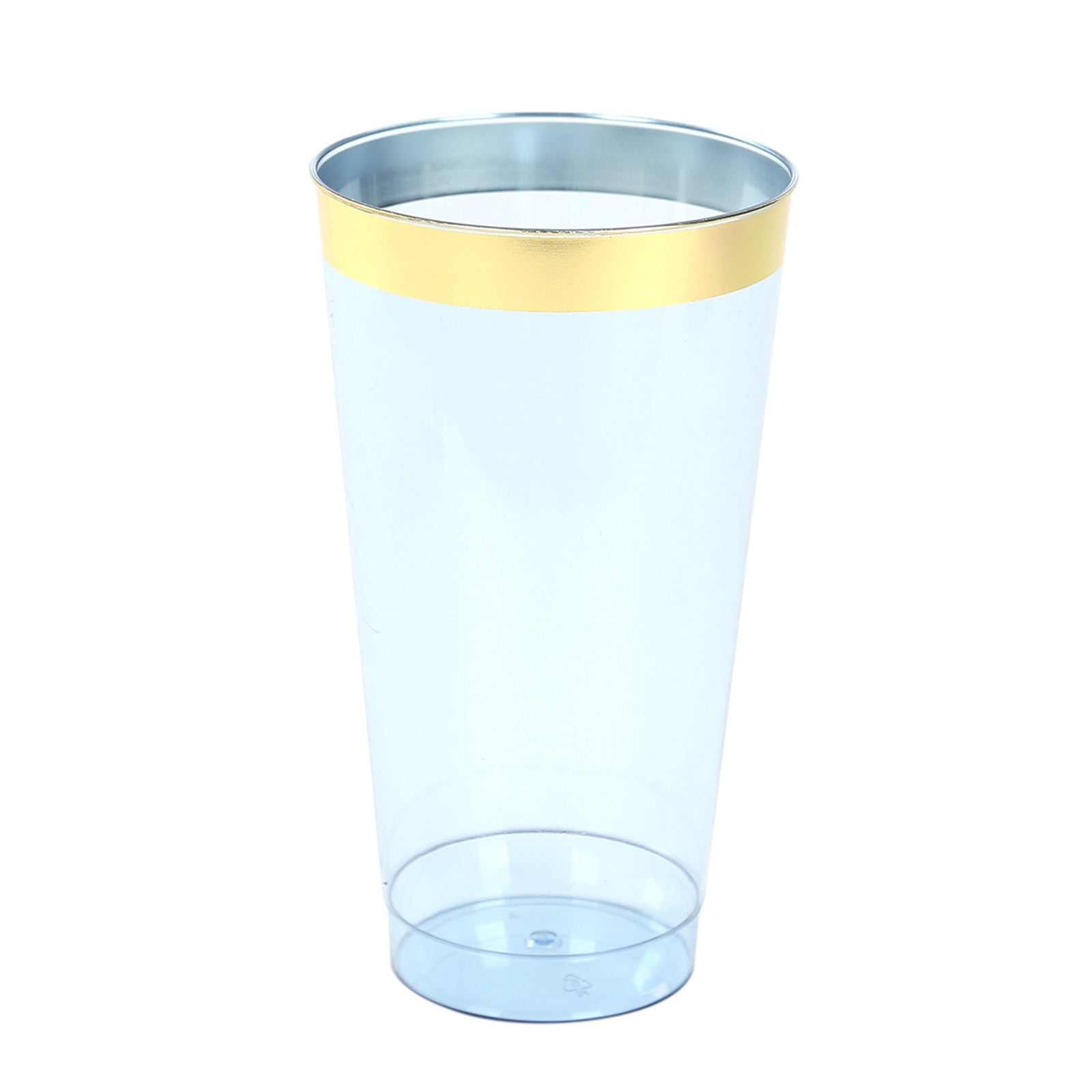 12 - Pack Plastic Party Cups Transparent Dusty Blue with Gold Rim - Durable Disposable Tumblers for Drinks 17oz 5.5" - Bell Racket Store