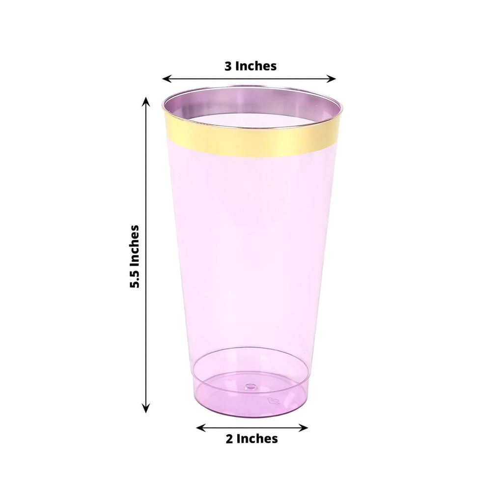 12 - Pack Plastic Party Cups Transparent Purple with Gold Rim - Durable Disposable Tumblers for Drinks 17oz 5.5" - Bell Racket Store