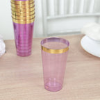12 - Pack Plastic Party Cups Transparent Purple with Gold Rim - Durable Disposable Tumblers for Drinks 17oz 5.5" - Bell Racket Store