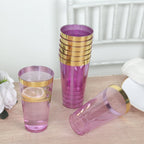 12 - Pack Plastic Party Cups Transparent Purple with Gold Rim - Durable Disposable Tumblers for Drinks 17oz 5.5" - Bell Racket Store