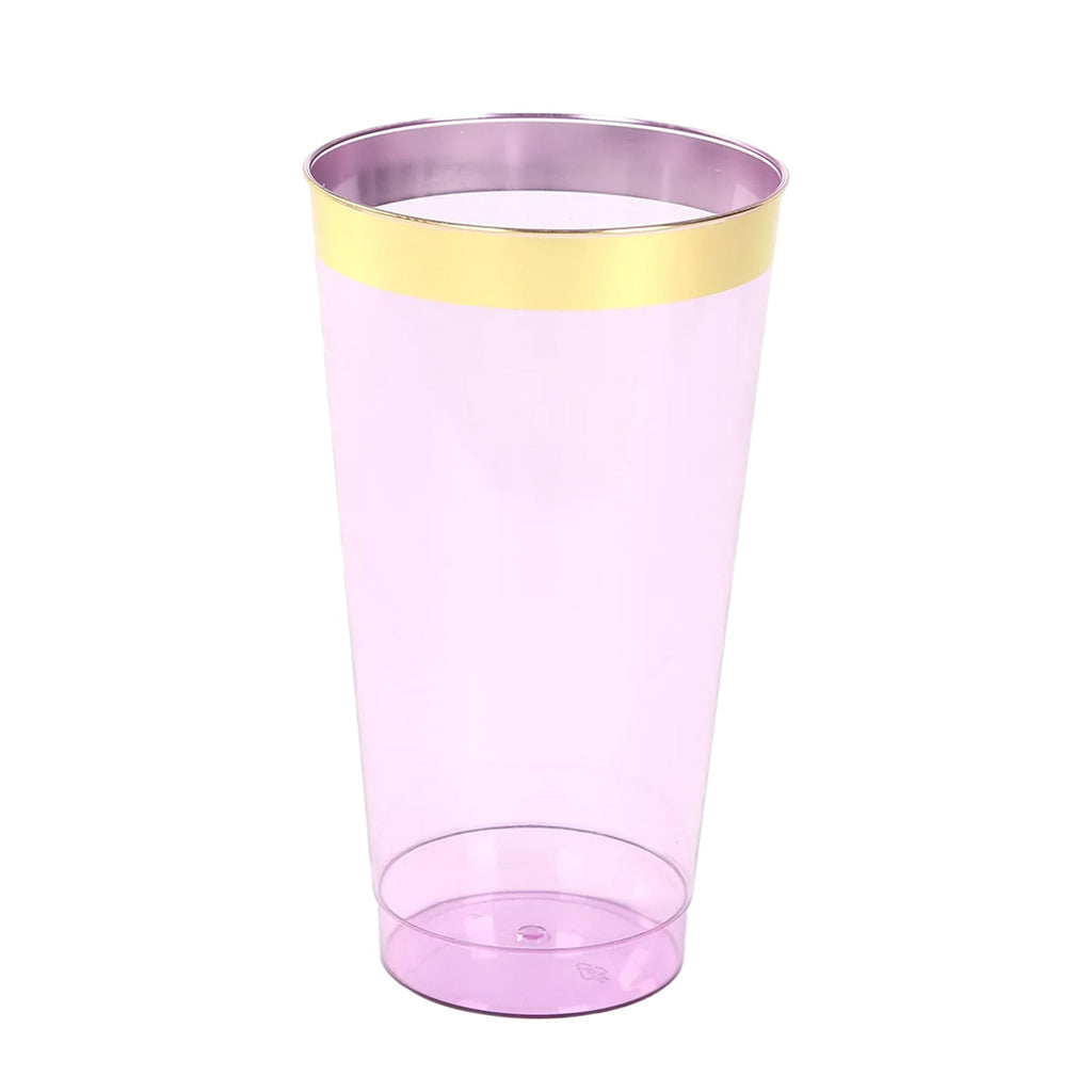 12 - Pack Plastic Party Cups Transparent Purple with Gold Rim - Durable Disposable Tumblers for Drinks 17oz 5.5" - Bell Racket Store
