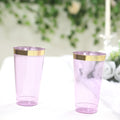 12 - Pack Plastic Party Cups Transparent Purple with Gold Rim - Durable Disposable Tumblers for Drinks 17oz 5.5" - Bell Racket Store