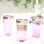 12 - Pack Plastic Party Cups Transparent Purple with Gold Rim - Durable Disposable Tumblers for Drinks 17oz 5.5" - Bell Racket Store