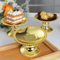 12 - Pack Plastic Pedestal Cupcake Plates Mini Gold Mirror Finish Beaded Rim - Great for Displays 5" - Bell Racket Store