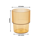 12 - Pack Plastic Short Drinking Glasses Amber Gold Ribbed Pattern Stackable - Reusable Tumblers 7oz - Bell Racket Store