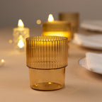 12 - Pack Plastic Short Drinking Glasses Amber Gold Ribbed Pattern Stackable - Reusable Tumblers 7oz - Bell Racket Store