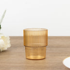 12 - Pack Plastic Short Drinking Glasses Amber Gold Ribbed Pattern Stackable - Reusable Tumblers 7oz - Bell Racket Store