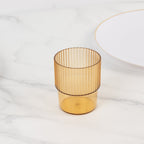 12 - Pack Plastic Short Drinking Glasses Amber Gold Ribbed Pattern Stackable - Reusable Tumblers 7oz - Bell Racket Store