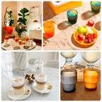 12 - Pack Plastic Short Drinking Glasses Amber Gold Ribbed Pattern Stackable - Reusable Tumblers 7oz - Bell Racket Store