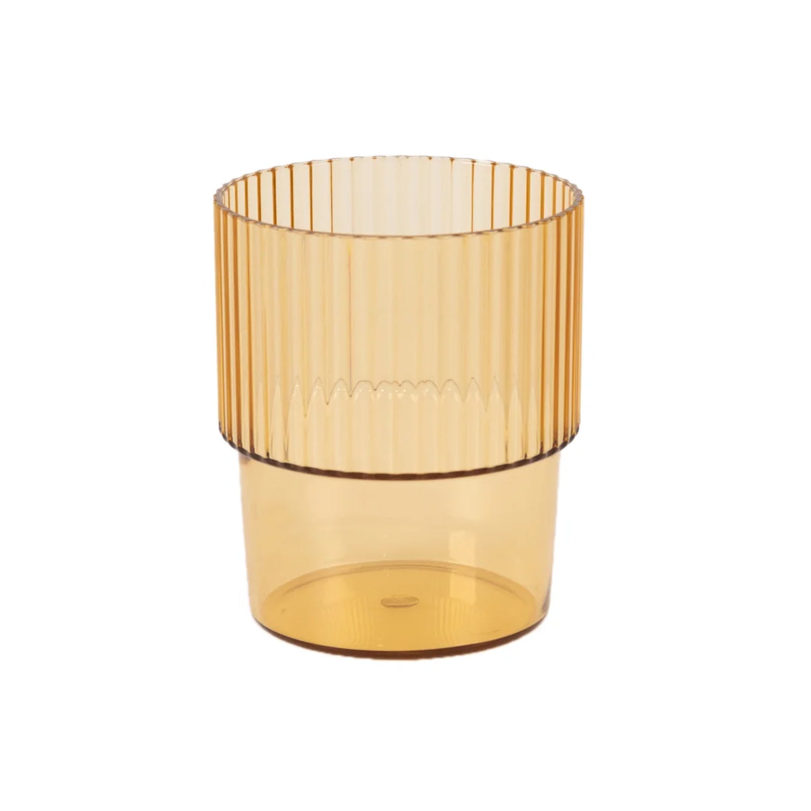 12 - Pack Plastic Short Drinking Glasses Amber Gold Ribbed Pattern Stackable - Reusable Tumblers 7oz - Bell Racket Store