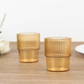 12 - Pack Plastic Short Drinking Glasses Amber Gold Ribbed Pattern Stackable - Reusable Tumblers 7oz - Bell Racket Store