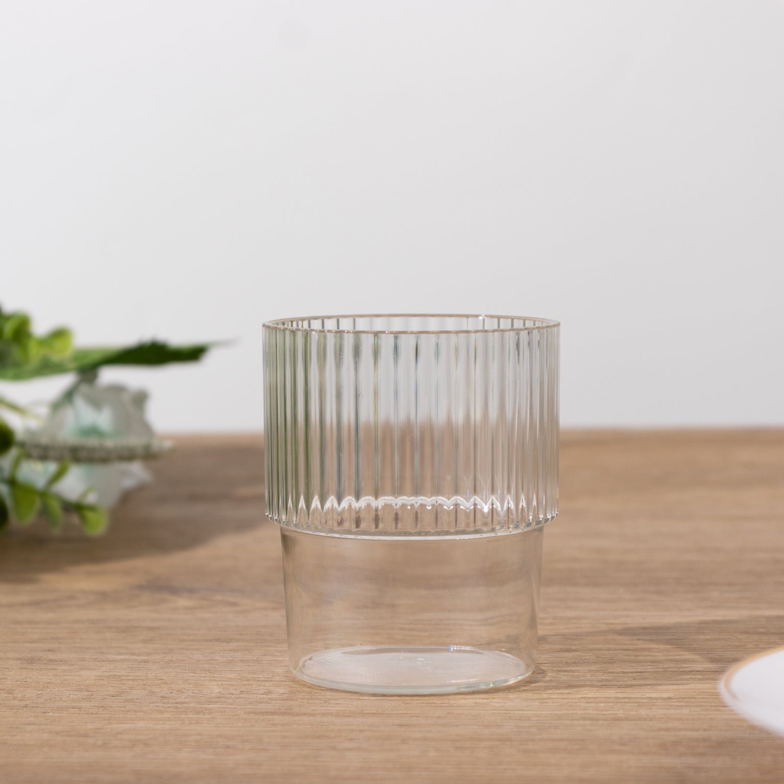 12 - Pack Plastic Short Drinking Glasses Clear Ribbed Pattern Stackable - Reusable Tumblers 7oz - Bell Racket Store