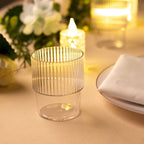 12 - Pack Plastic Short Drinking Glasses Clear Ribbed Pattern Stackable - Reusable Tumblers 7oz - Bell Racket Store