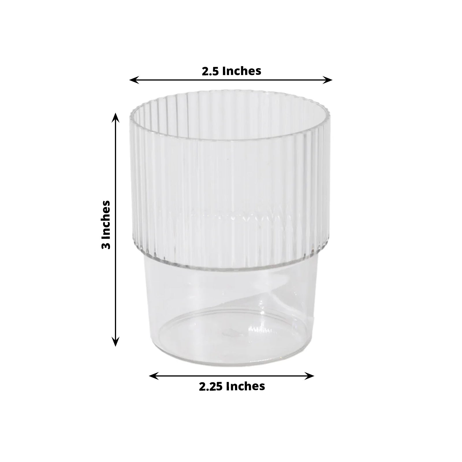 12 - Pack Plastic Short Drinking Glasses Clear Ribbed Pattern Stackable - Reusable Tumblers 7oz - Bell Racket Store