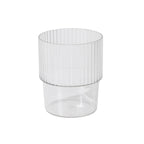 12 - Pack Plastic Short Drinking Glasses Clear Ribbed Pattern Stackable - Reusable Tumblers 7oz - Bell Racket Store