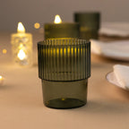 12 - Pack Plastic Short Drinking Glasses Hunter Emerald Green Ribbed Pattern Stackable - Reusable Tumblers 7oz - Bell Racket Store