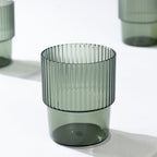 12 - Pack Plastic Short Drinking Glasses Hunter Emerald Green Ribbed Pattern Stackable - Reusable Tumblers 7oz - Bell Racket Store
