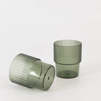 12 - Pack Plastic Short Drinking Glasses Hunter Emerald Green Ribbed Pattern Stackable - Reusable Tumblers 7oz - Bell Racket Store