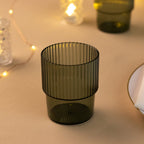 12 - Pack Plastic Short Drinking Glasses Hunter Emerald Green Ribbed Pattern Stackable - Reusable Tumblers 7oz - Bell Racket Store