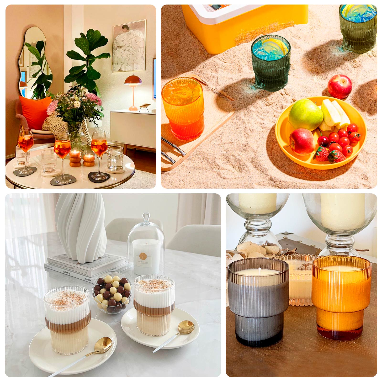 12 - Pack Plastic Short Drinking Glasses Hunter Emerald Green Ribbed Pattern Stackable - Reusable Tumblers 7oz - Bell Racket Store