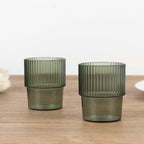 12 - Pack Plastic Short Drinking Glasses Hunter Emerald Green Ribbed Pattern Stackable - Reusable Tumblers 7oz - Bell Racket Store