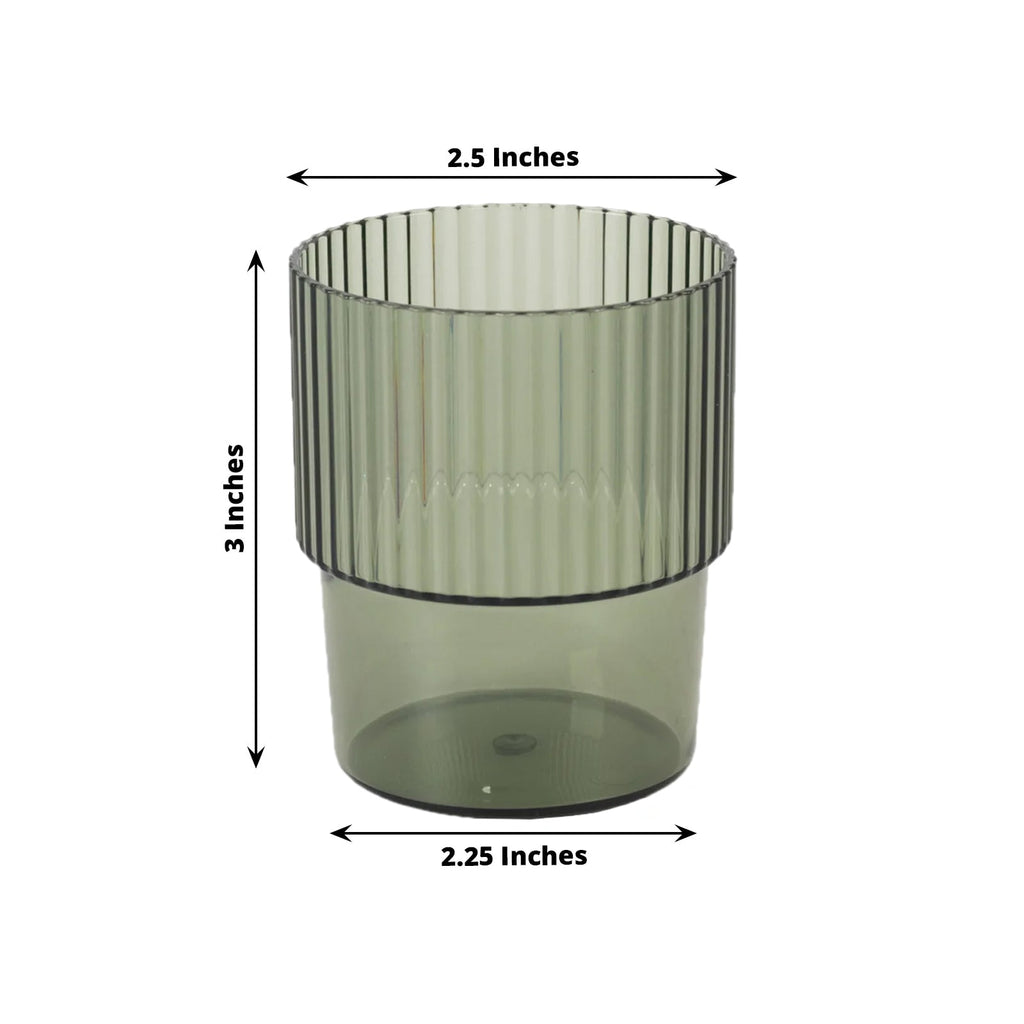 12 - Pack Plastic Short Drinking Glasses Hunter Emerald Green Ribbed Pattern Stackable - Reusable Tumblers 7oz - Bell Racket Store