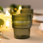 12 - Pack Plastic Short Drinking Glasses Hunter Emerald Green Ribbed Pattern Stackable - Reusable Tumblers 7oz - Bell Racket Store