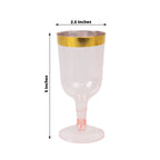 12 Pack Plastic Short Stem Wine Glasses Transparent Blush/Gold Rim - Stylish Disposable Drinkware 6oz - Bell Racket Store
