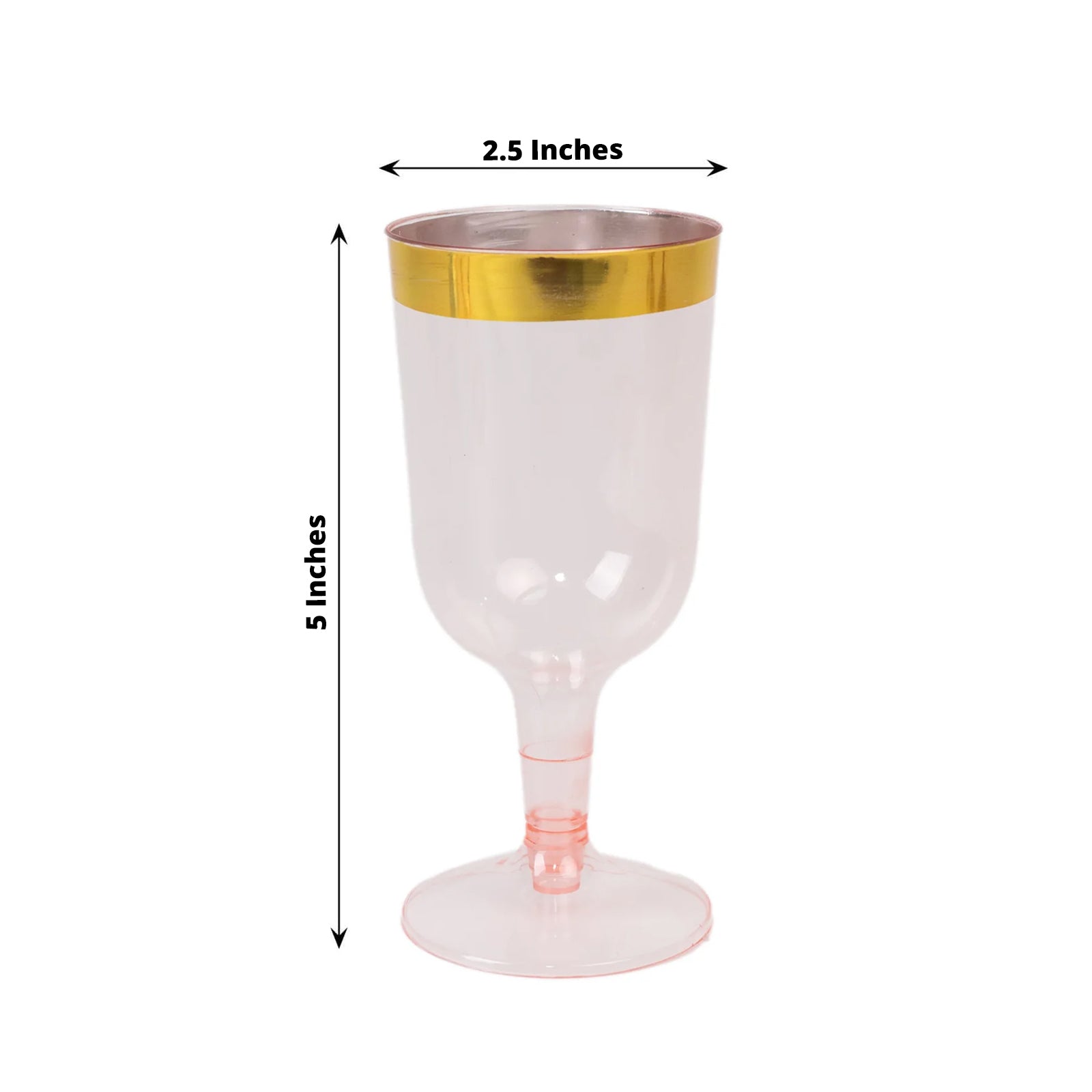 12 Pack Plastic Short Stem Wine Glasses Transparent Blush/Gold Rim - Stylish Disposable Drinkware 6oz - Bell Racket Store