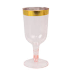 12 Pack Plastic Short Stem Wine Glasses Transparent Blush/Gold Rim - Stylish Disposable Drinkware 6oz - Bell Racket Store