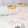 12 Pack Plastic Short Stem Wine Glasses Transparent Blush/Gold Rim - Stylish Disposable Drinkware 6oz - Bell Racket Store