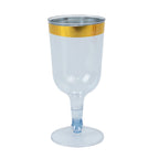 12 Pack Plastic Short Stem Wine Glasses Transparent Dusty Blue/Gold Rim - Stylish Disposable Drinkware 6oz - Bell Racket Store