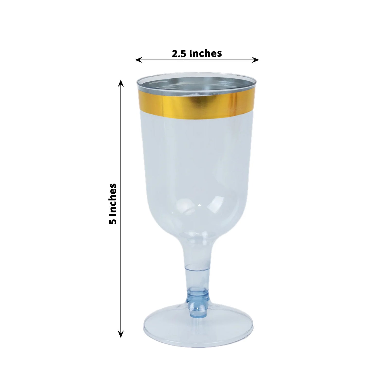 12 Pack Plastic Short Stem Wine Glasses Transparent Dusty Blue/Gold Rim - Stylish Disposable Drinkware 6oz - Bell Racket Store