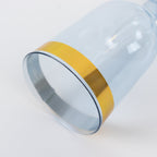 12 Pack Plastic Short Stem Wine Glasses Transparent Dusty Blue/Gold Rim - Stylish Disposable Drinkware 6oz - Bell Racket Store