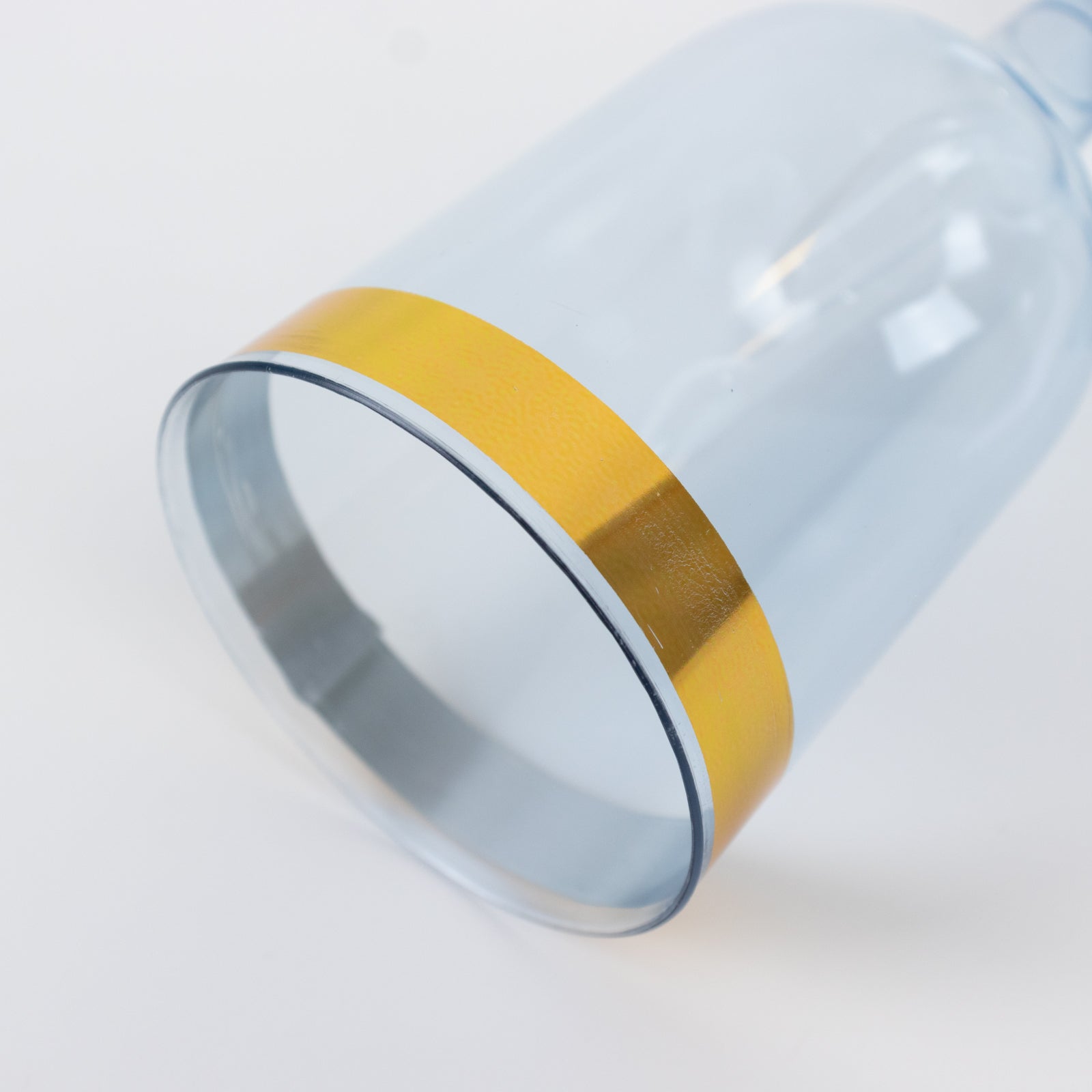 12 Pack Plastic Short Stem Wine Glasses Transparent Dusty Blue/Gold Rim - Stylish Disposable Drinkware 6oz - Bell Racket Store