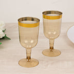 12 Pack Plastic Short Stem Wine Glasses Transparent Gold/Gold Rim - Stylish Disposable Drinkware 6oz - Bell Racket Store