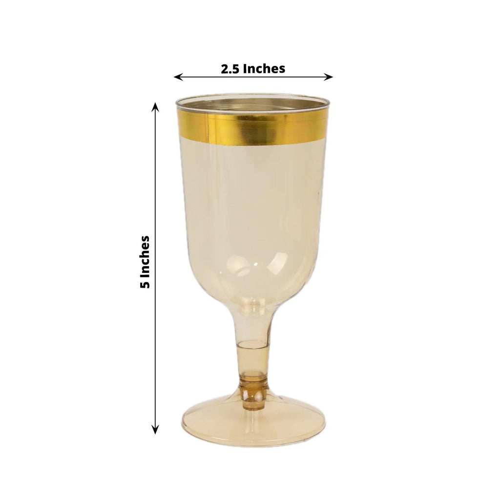 12 Pack Plastic Short Stem Wine Glasses Transparent Gold/Gold Rim - Stylish Disposable Drinkware 6oz - Bell Racket Store